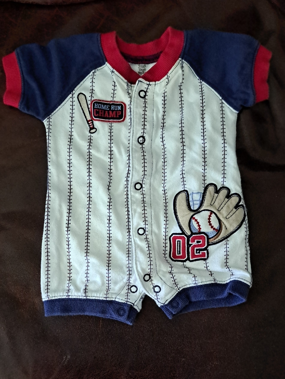 Just One Year by Carter's Baby Baseball Zip Romper - White & Red